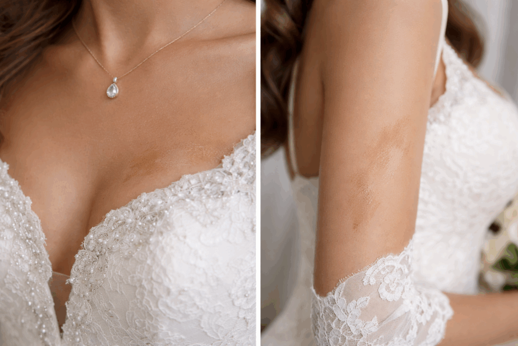 preventing makeup transfer on wedding gown